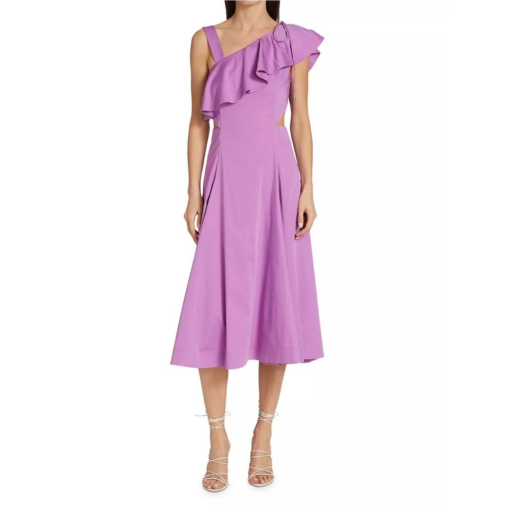 Veronica Beard Beilla Lavender One Shoulder Ruffle Midi Dress 10